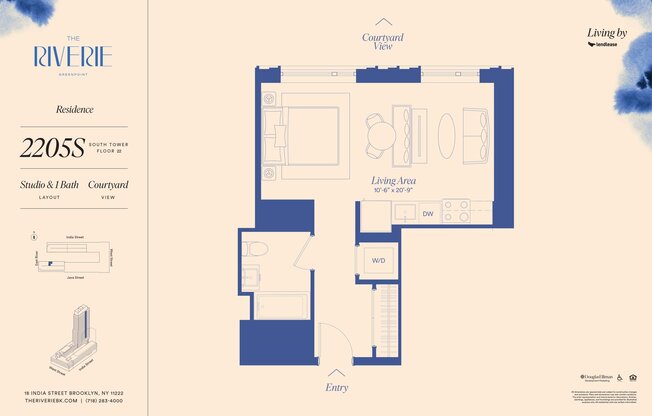 Studio, 1 bath, $4,320, Unit 2205S