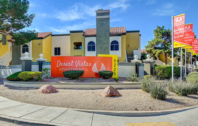 the front of a building with a sign at Desert Vistas Apartments, Las Vegas, Nevada, 89142