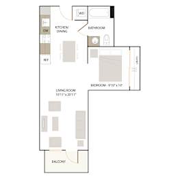 1 bed, 1 bath, 632 sqft, $2,600