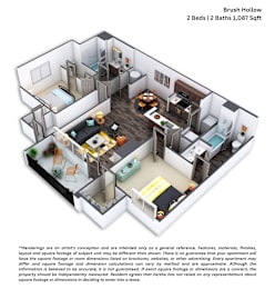 2 beds, 2 baths, 1,087 sqft, $2,062