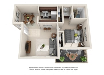 1 bed 1 bath floorplan A at  Oceanwood Apartments, California