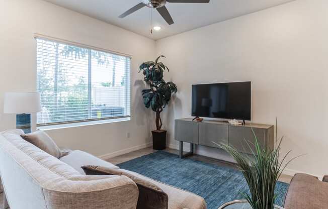 Boatman Hammock Townhomes in Lake Worth, FL photo of the living room of an apartment with a couch and a tv