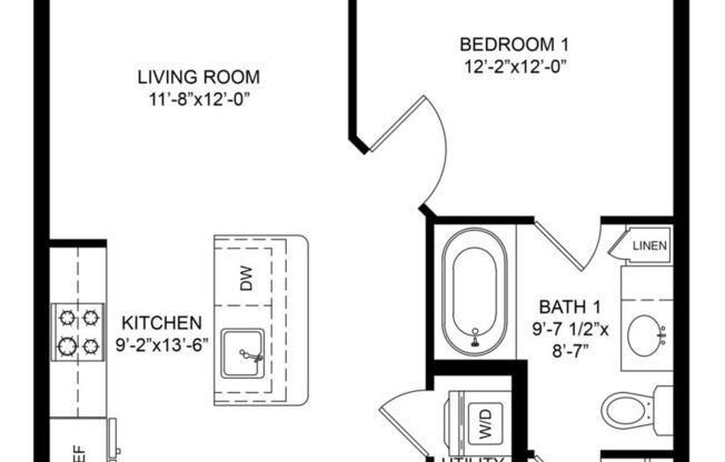 1 bed, 1 bath, 618 sqft, $1,194