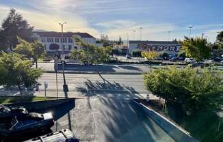 a parking lot in front of a building