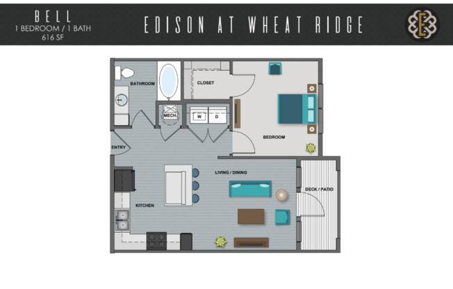 1 bed, 1 bath, 616 sqft, $1,810, Unit 425