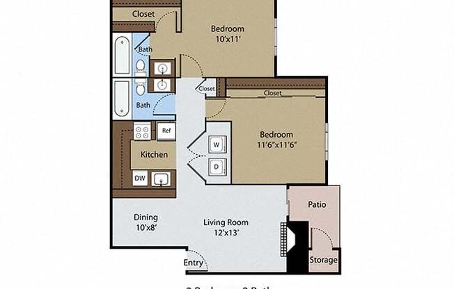 2 beds, 2 baths, 930 sqft, $1,299