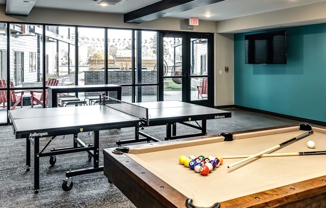 Resident game room at The Mill Apartments in Benson, NE