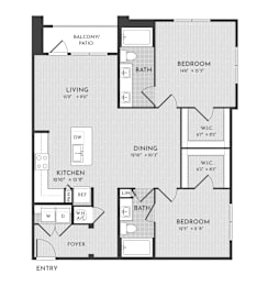 2 beds, 2 baths, 1,209 sqft, $1,536