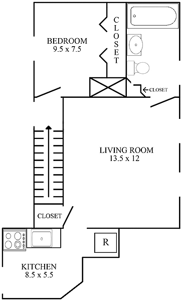 1 bed, 1 bath, 350 sqft, $900