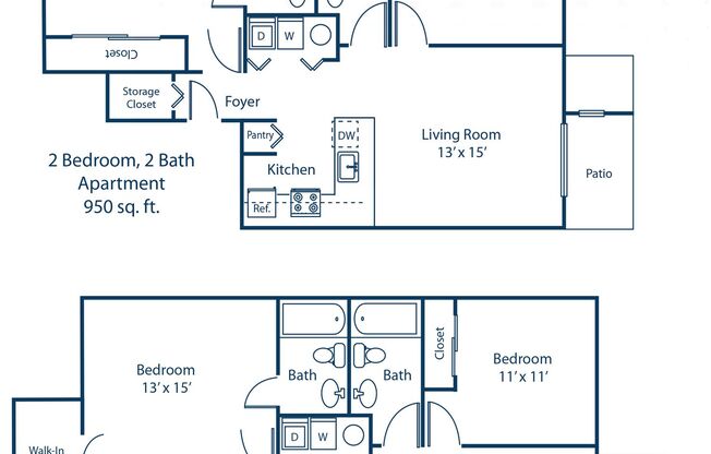 2 beds, 2 baths, 950 sqft, $1,599, Unit 11-249