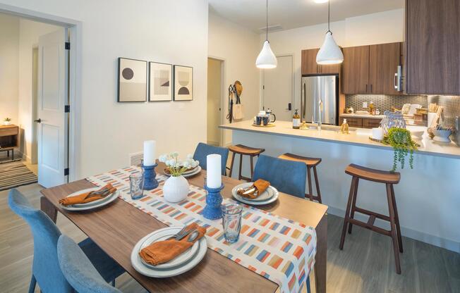 Quartz countertops with pull-up bar seating*