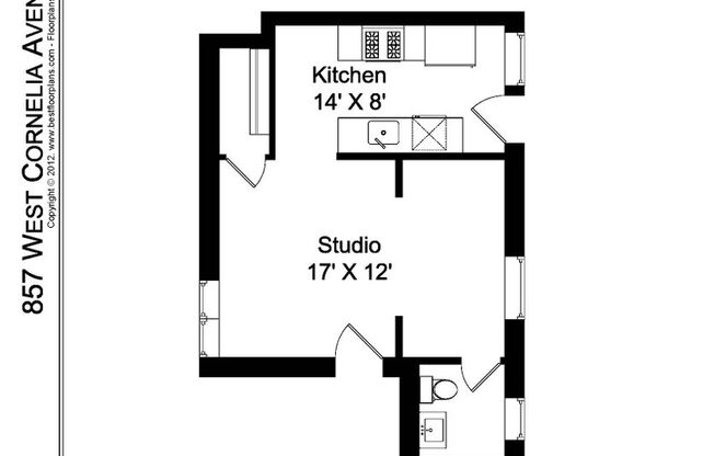 Studio, 1 bath, 460 sqft, $1,835, Unit 857-2S
