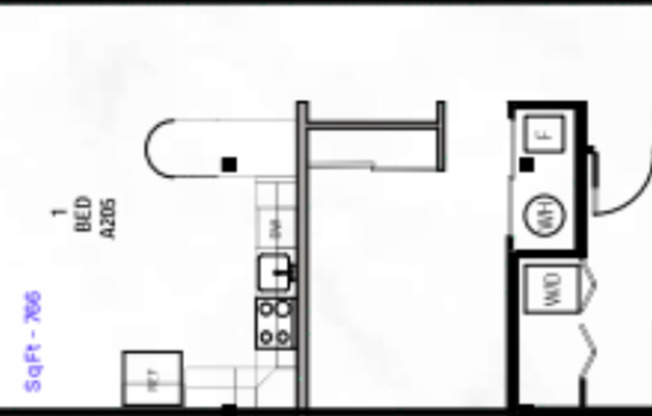1 bed, 1 bath, 766 sqft, $1,297, Unit A205