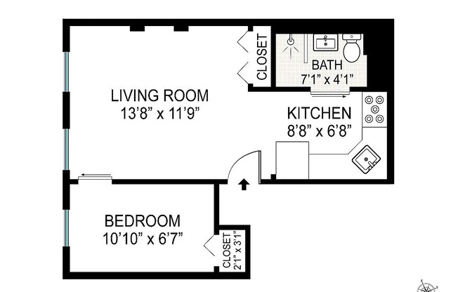 1 bed, 1 bath, $3,200, Unit 3F