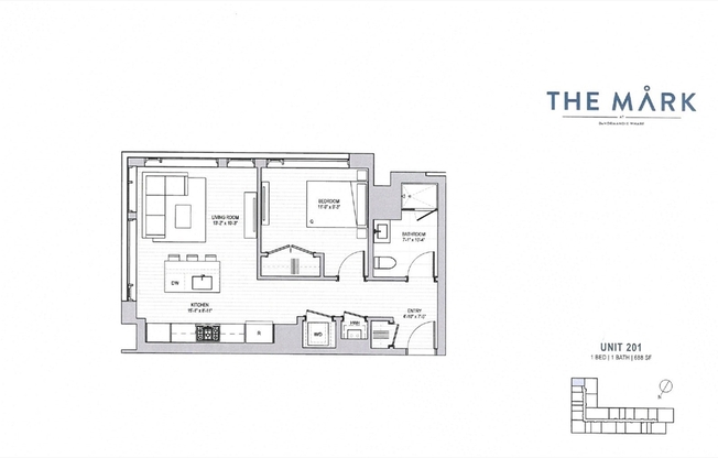 1 bed, 1 bath, 688 sqft, $2,950, Unit 201