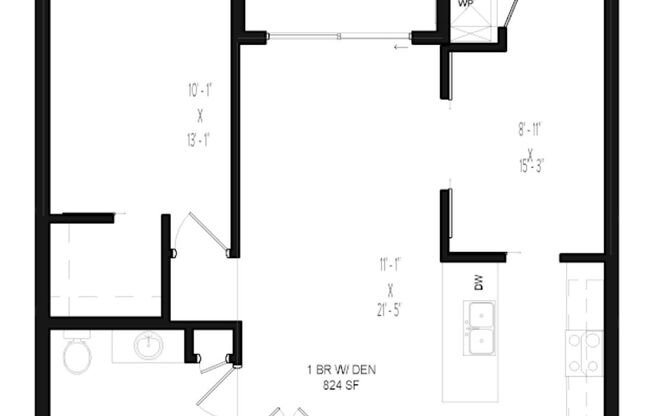 1 bed, 1 bath, 824 sqft, $1,650, Unit 142-206