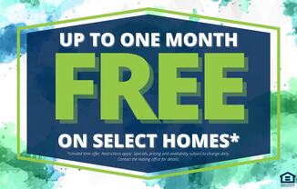 A promotional image offering up to one month free on select homes.