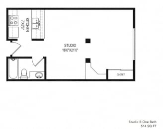 Studio, 1 bath, 514 sqft, $1,760