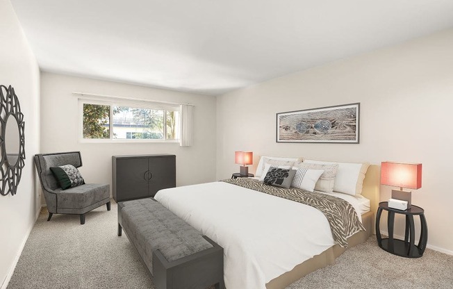 Main Bedroom with Carpet and a Window