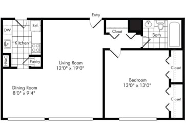 aa1 Floor Plan at Park Adams Apartments, Arlington