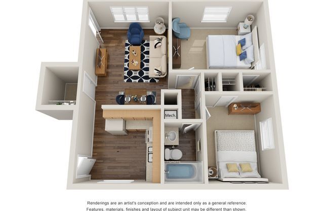 2 beds, 1 bath, 760 sqft, $970