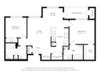 2 beds, 2 baths, 987 sqft, $1,217