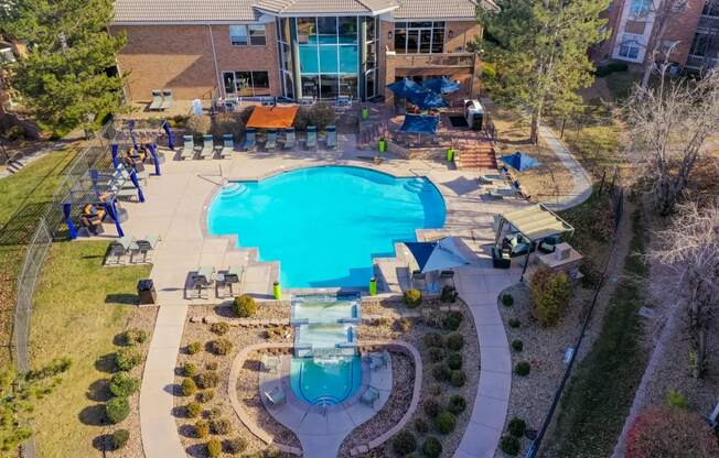 Aerial Pool View at The Bluffs at Highlands Ranch, Highlands Ranch, Colorado