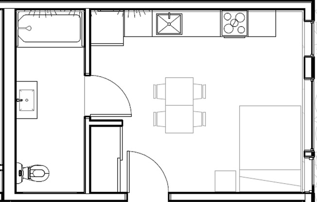 Studio, 1 bath, 280 sqft, $1,395, Unit 406