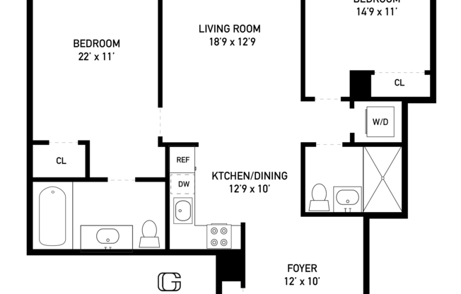 2 beds, 2 baths, 1,144 sqft, $7,500, Unit 18G