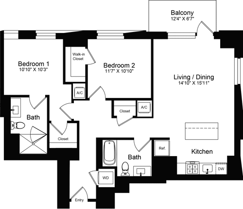 2 beds, 2 baths, 1,118 sqft, $5,813, Unit 1603