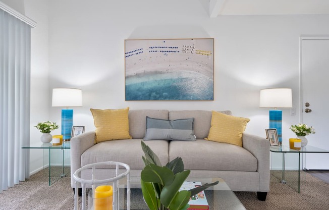 a living room with a couch and a coffee table