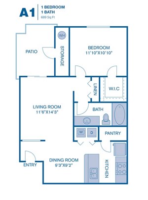 1 bed, 1 bath, 689 sqft, $1,250