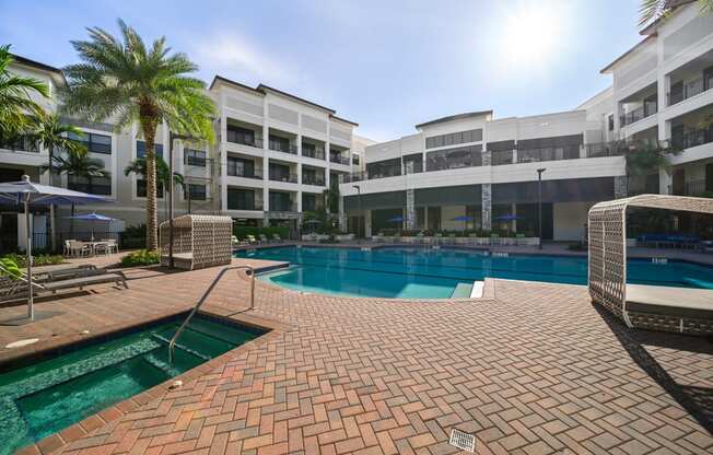 Resort style pool with hot tub