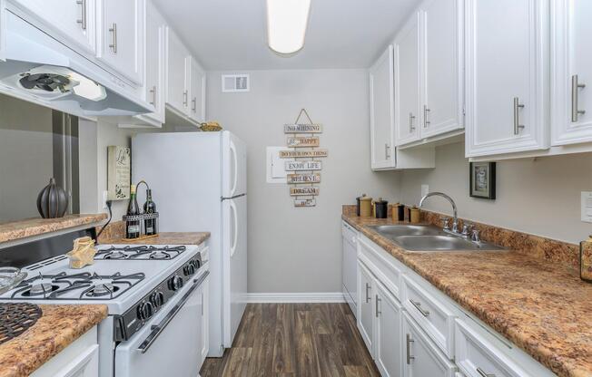 a kitchen with a stove and a sink