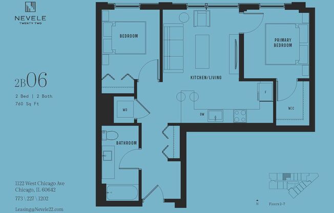 2 beds, 1 bath, 760 sqft, $3,325, Unit 606