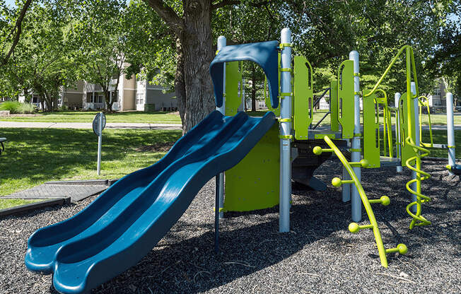 playground with a blue slide