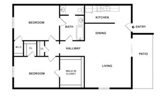 2 beds, 1 bath, 856 sqft, $1,391