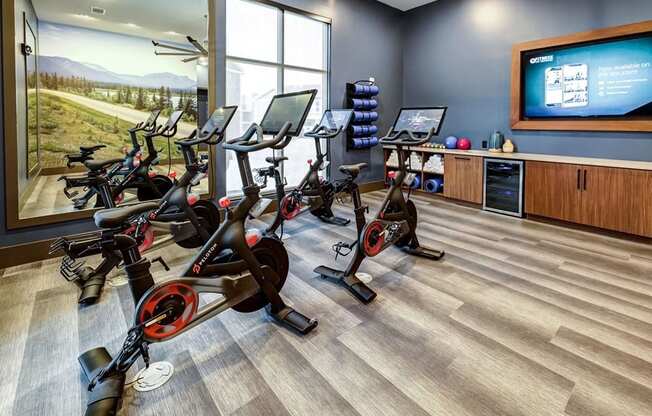 Equipment in gym at Icon Apartment Homes at Ferguson Farm, Bozeman, MT, 59718