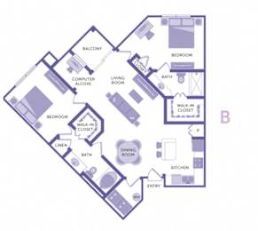 2 beds, 2 baths, 1,107 sqft, $1,550