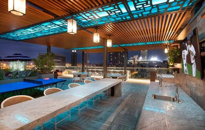 Enjoy the city lights and watch the game on our rooftop TV or lounge on the pool deck under stylish lighting