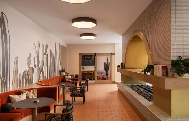 Desert-inspired design meets inviting lounge spaces at Modera Rio Salado—perfect for gathering or unwinding in style.