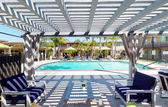 Swimming Pool and Spa at Huntington Cove Apartment Homes in Huntington Beach, California.