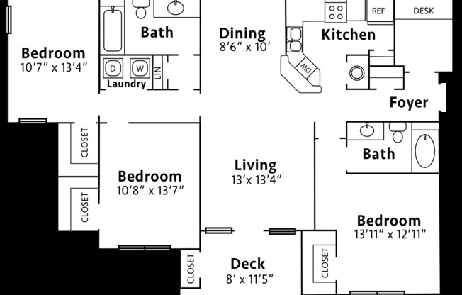 3 beds, 3 baths, 1,425 sqft, $2,330, Unit 1602