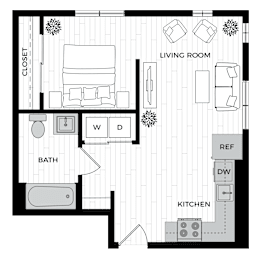 1 bed, 1 bath, 583 sqft, $1,560
