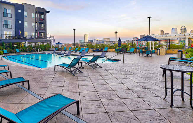 Pool deck with lounge chairs at Element 47 by Windsor, Denver, CO