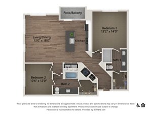2 beds, 2 baths, 1,218 sqft, $2,465