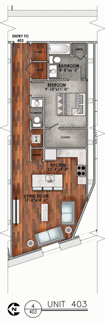 1 bed, 1.5 baths, 812 sqft, $1,575, Unit Mary 403