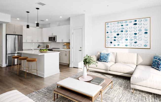 Kitchen and Living Room with Hard Surface Flooring