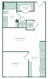 Studio, 1 bath, 612 sqft, $1,219