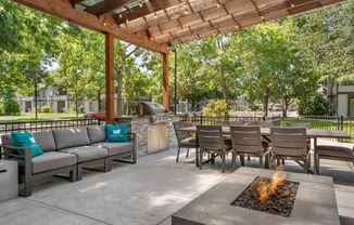 Outdoor lounge with firepit at Forest Hills in Eugene, Oregon